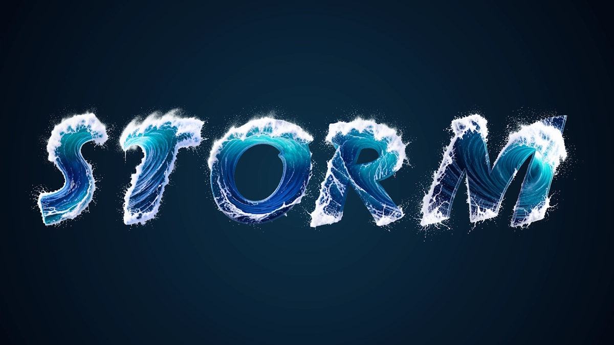 清爽的水 3D 文字，如海浪配白色泡沫