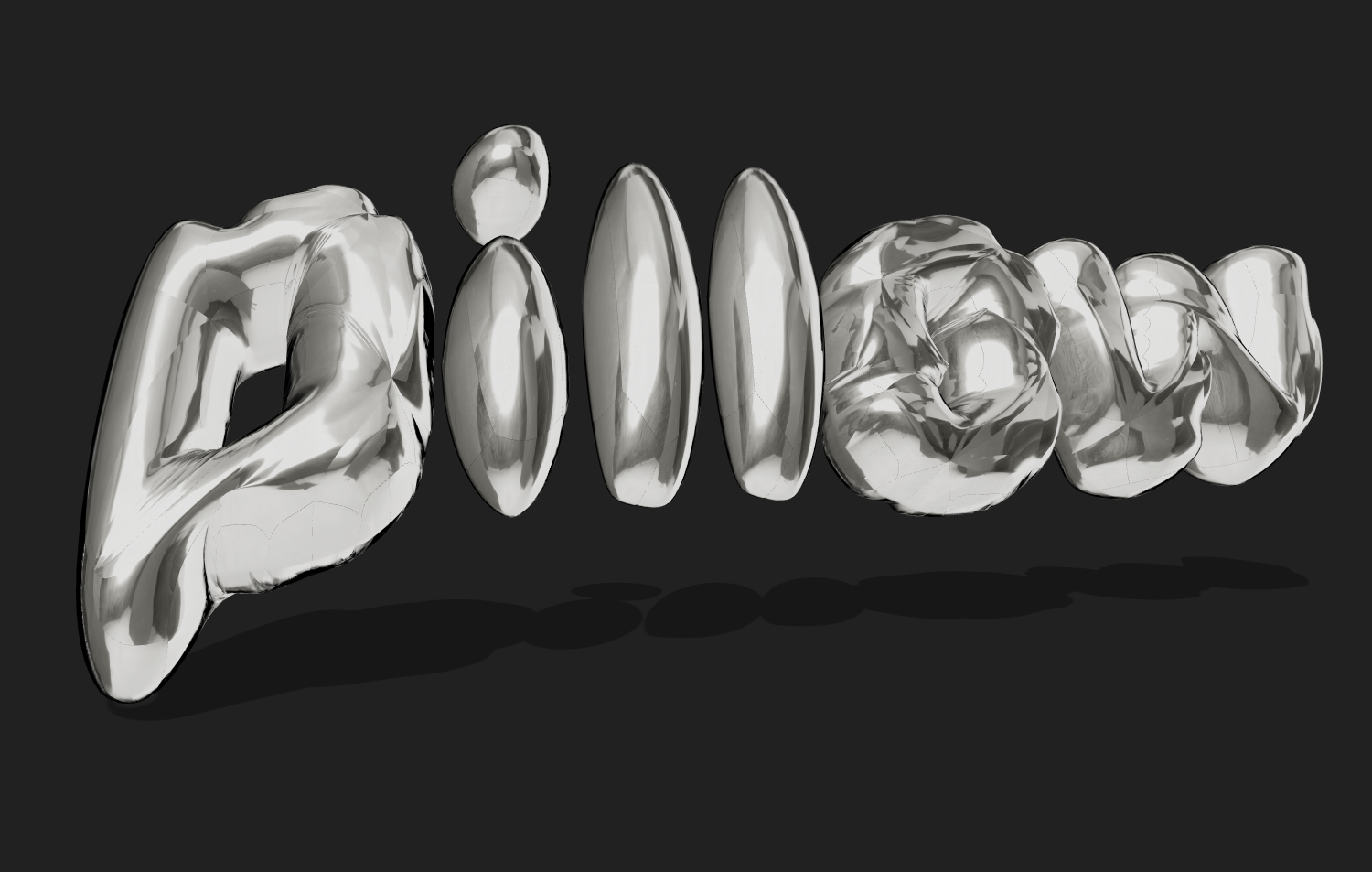 镀铬充气 3D 文本。枕头风格字体。